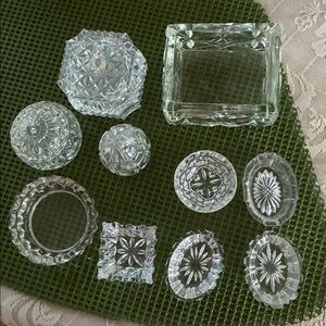 5 salt cellars 2 trinket vintage crystal pressed glass variety france + 3 extras
